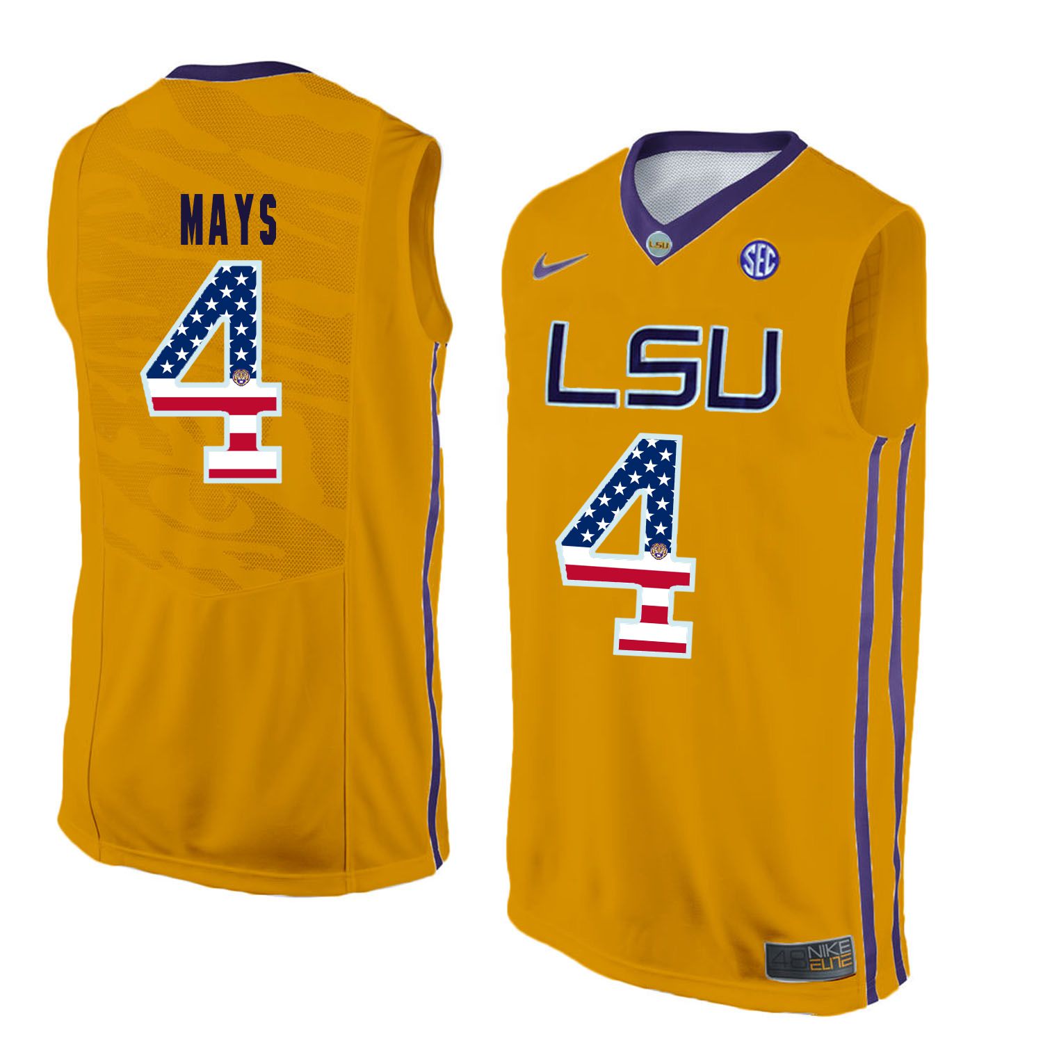 Men LSU Tigers #4 Mays Yellow Flag Customized NCAA Jerseys->customized ncaa jersey->Custom Jersey